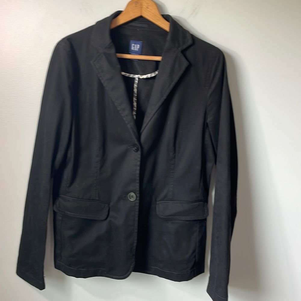 Gap Cotton 2 button Classic Black blazer Size 12 Career Business Bessette
